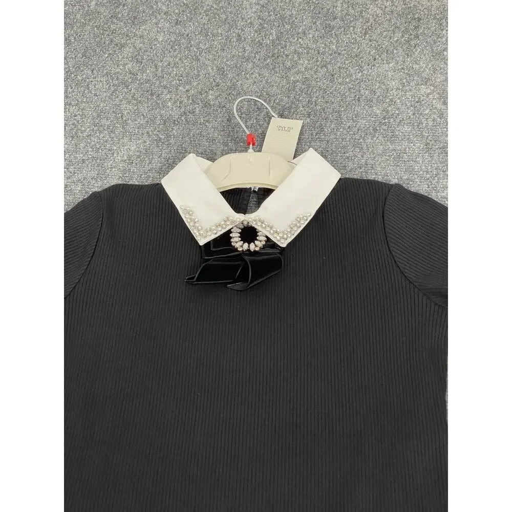 River Island Sweater Dress Girls 11-12 Years Black Knit Bow Stretch N295